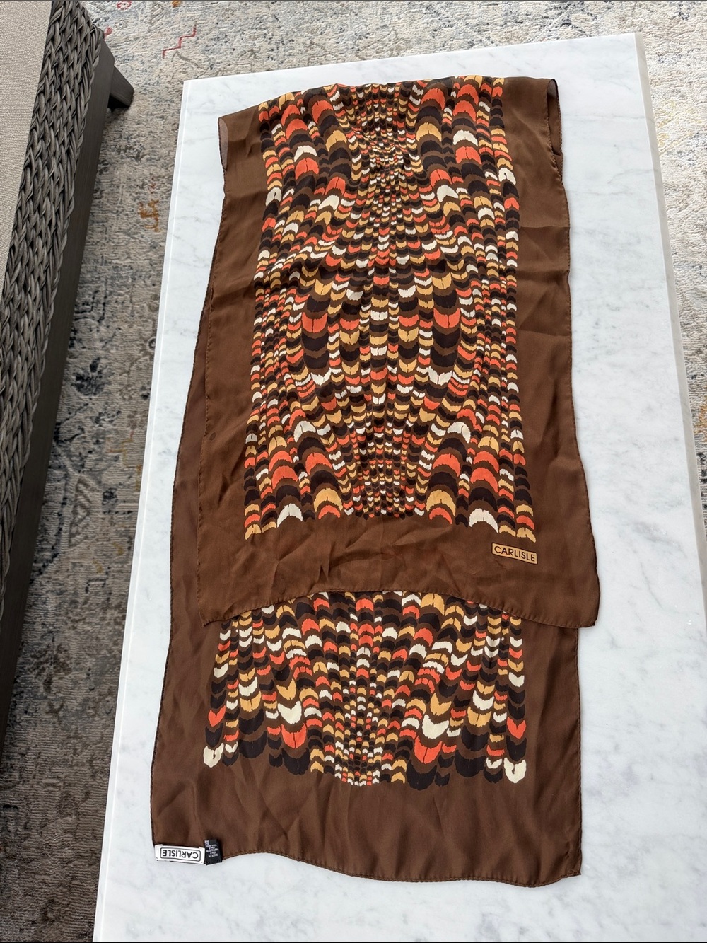 Carlisle Brown Printed Scarf 100% silk